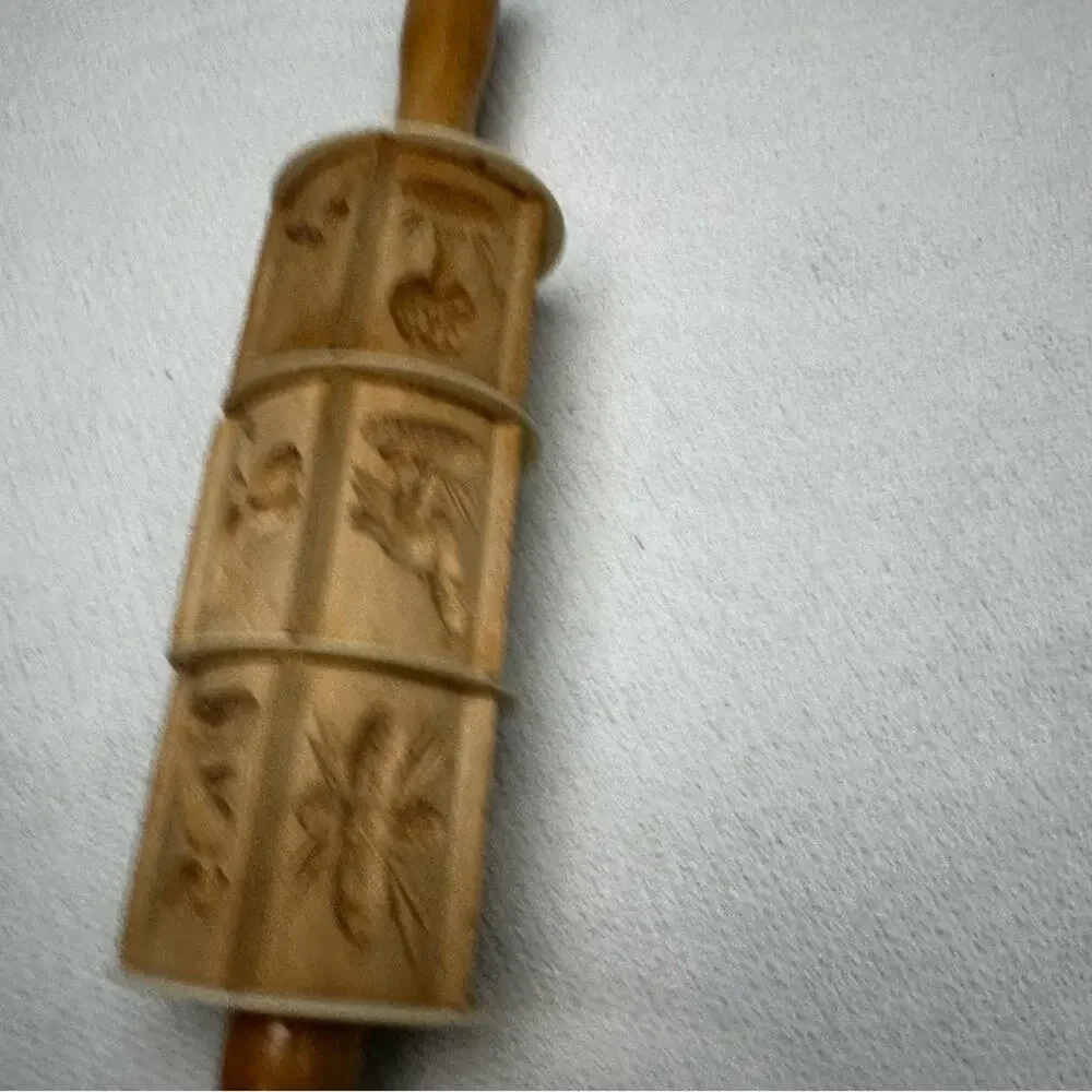 Vintage wooden carved Springerle mold cookie cutter rolling pin